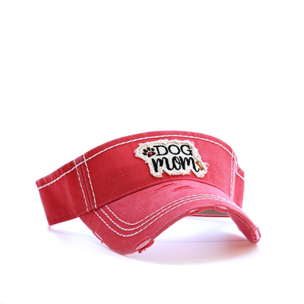 Distressed Dog Mom Sun Visor Hat Coral Pink